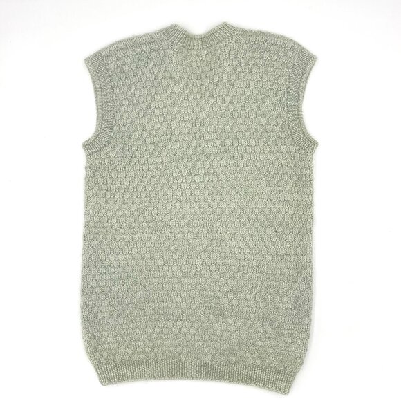 Handmade Sweater Vest Long Sleeveless Pale Green V-Neck Knit Light Academia Top - Picture 8 of 10